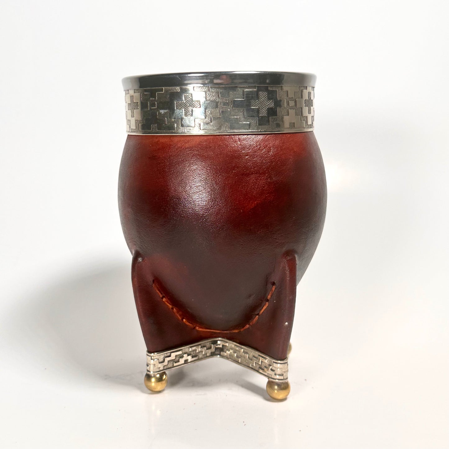 Mate Cup Argentino Imperial Croco Con Base Metalica Colorado. (With Straw)