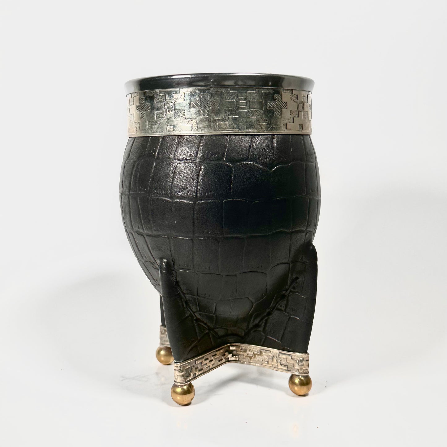 Mate Cup Argentino Imperial Con Base Croco Black.(With Straw)