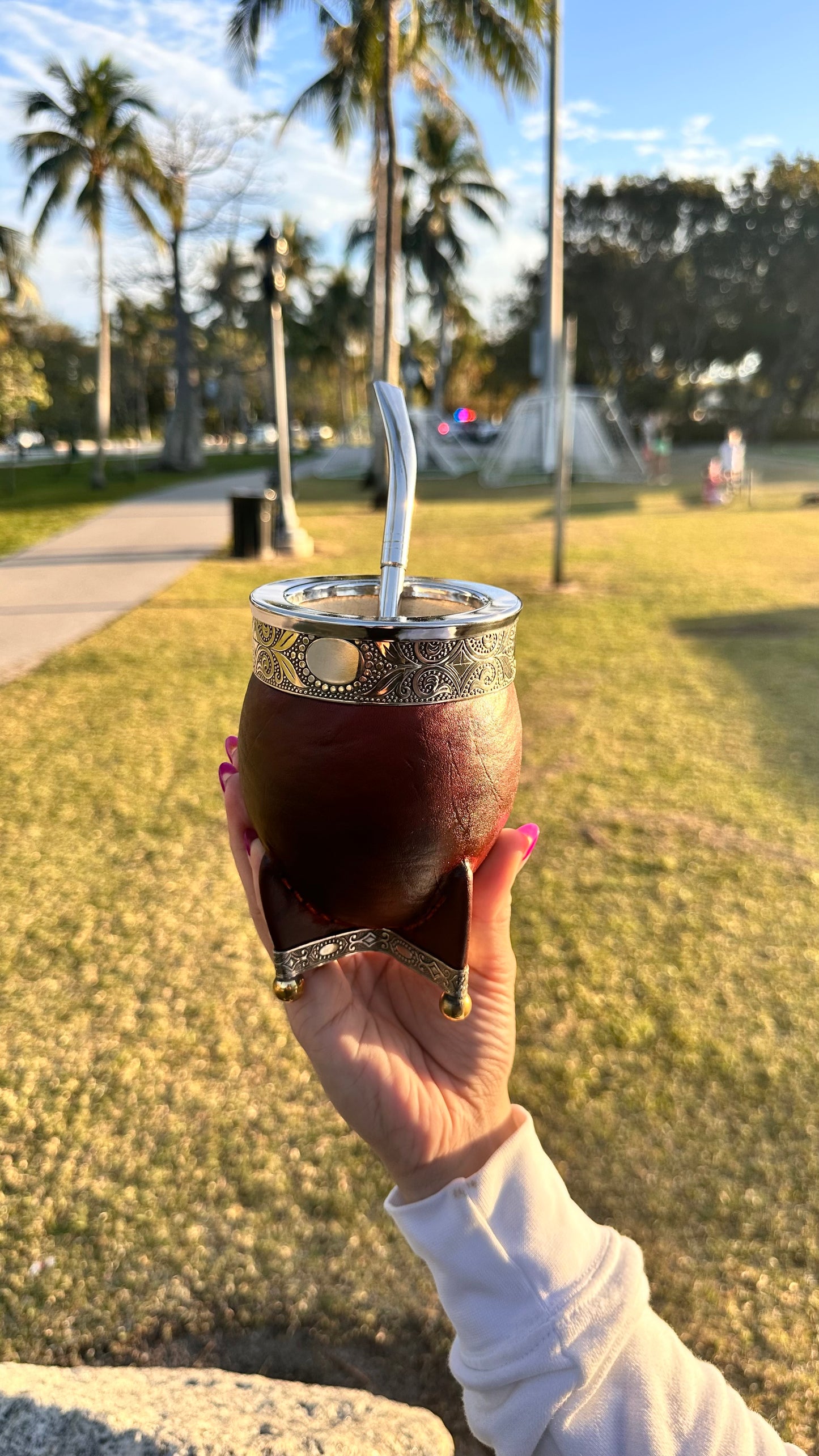 Mate Cup Argentino Imperial Croco Con Base Metalica Colorado. (With Straw)