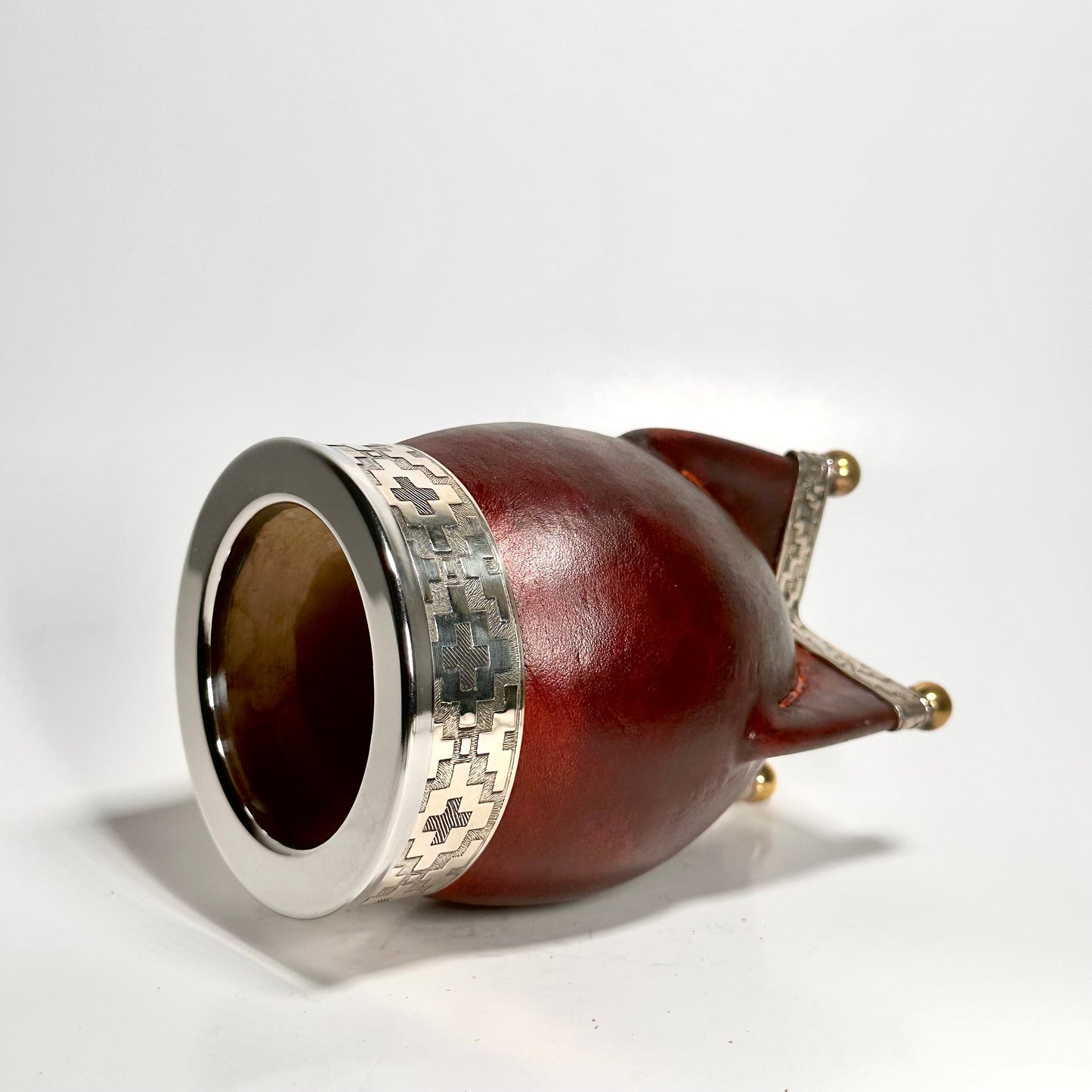 Mate Cup Argentino Imperial Con Base-Colorado Liso.(With Straw)