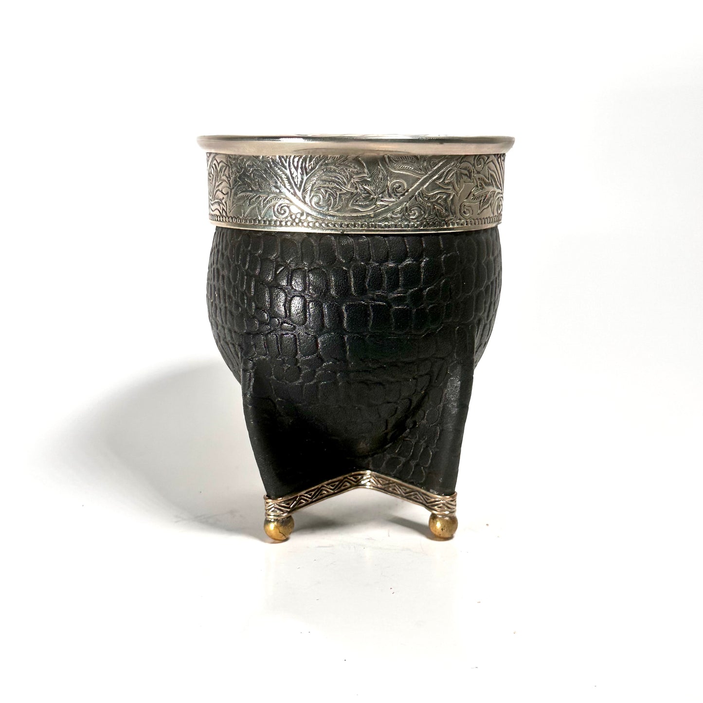 Mate Cup Argentino Imperial Croco Cincelado con Base Black.(With Straw)