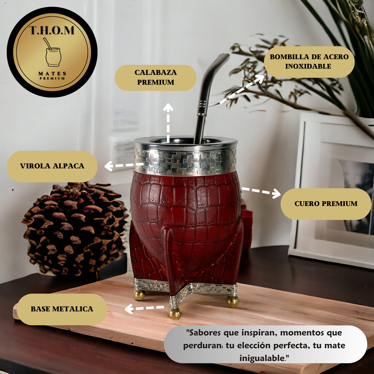 Mate Cup Argentino Imperial Con Base sin bolitas Black. (With Straw)