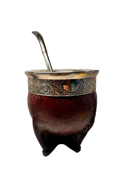 Mate Cup Argentino Imperial Floreado sin base.(With Straw)
