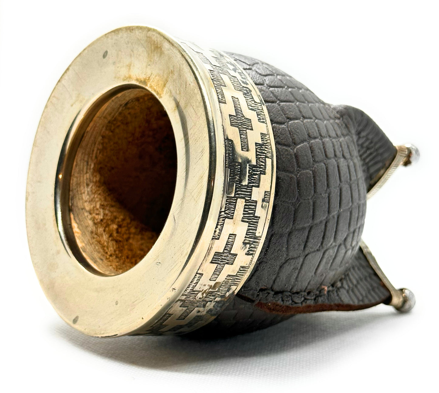 Mate Cup Argentino Imperial Con Base Croco chocolate.(With Straw)
