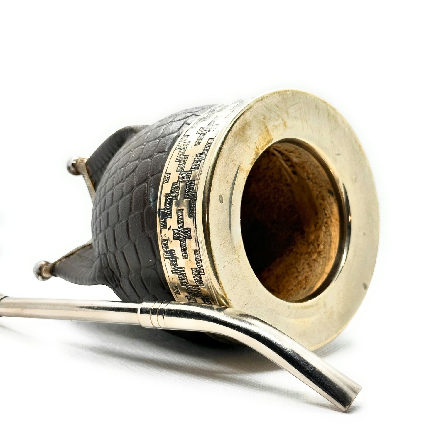 Mate Cup Argentino Imperial Con Base Croco chocolate.(With Straw)