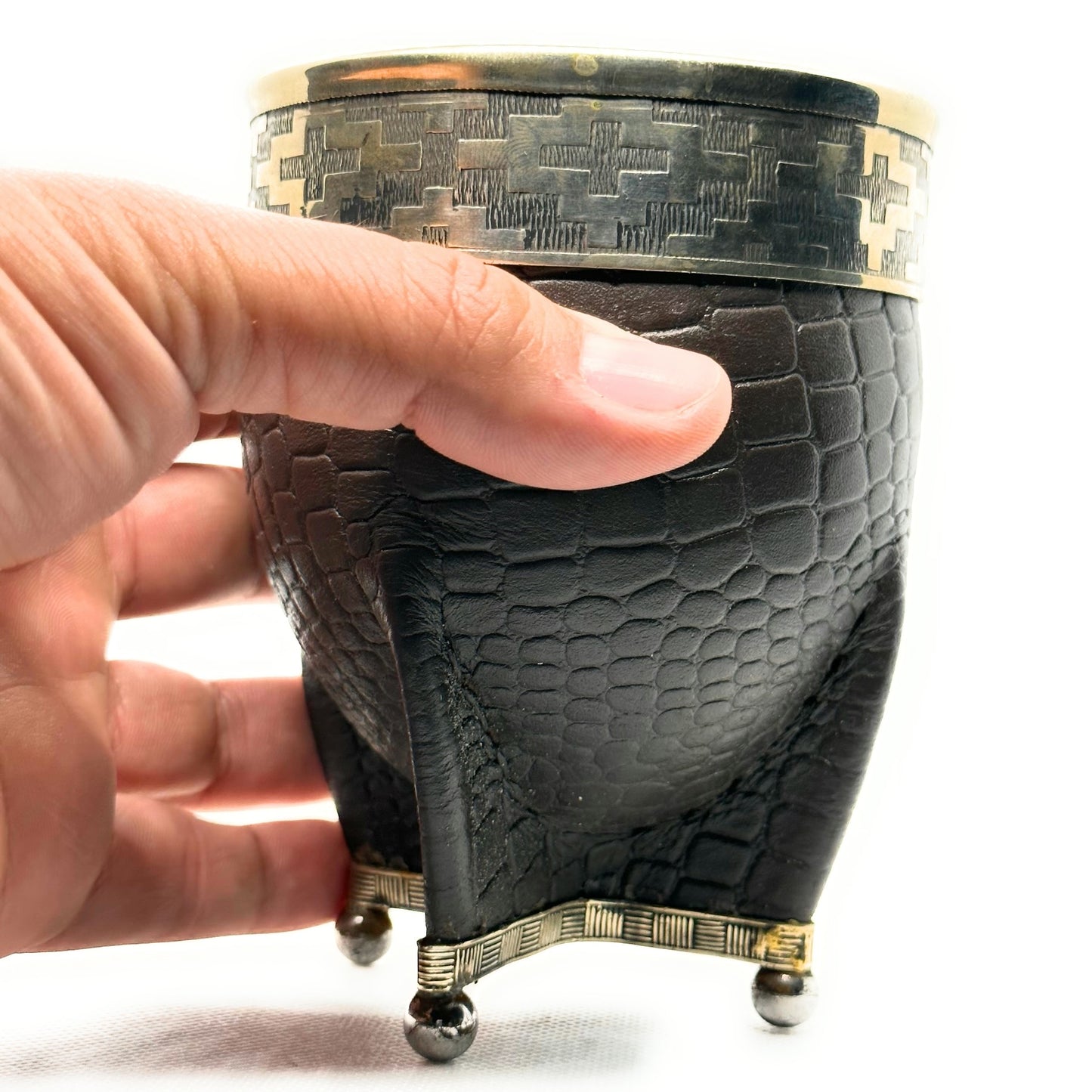 Mate Cup Argentino Imperial Con Base Croco chocolate.(With Straw)