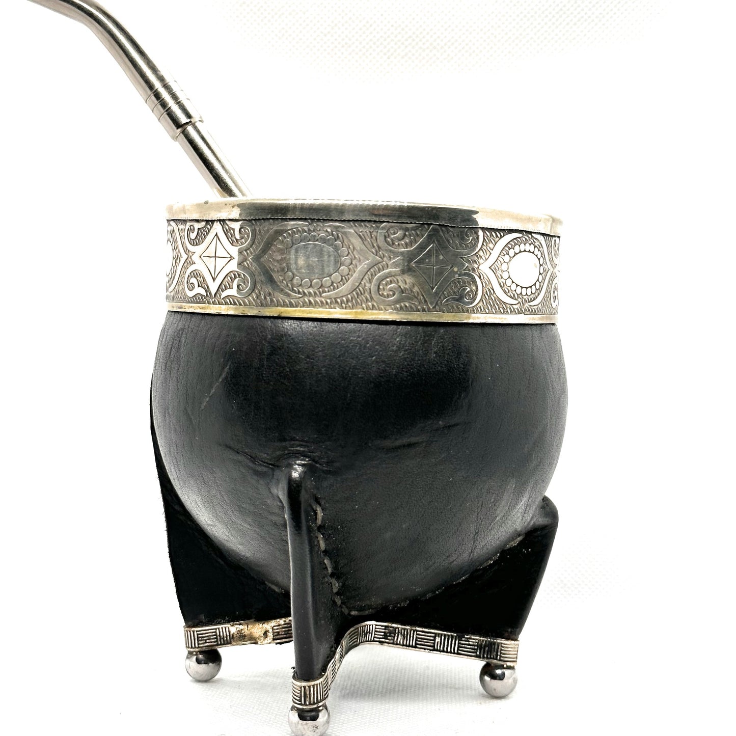 Mate Cup Argentino Imperial Con Base Black.(With Straw)