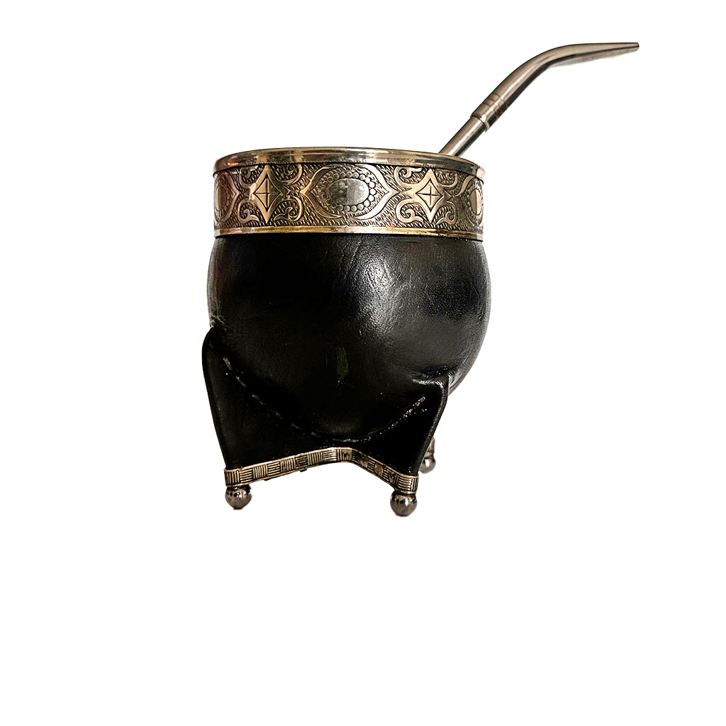 Mate Cup Argentino Imperial Con Base Black.(With Straw)