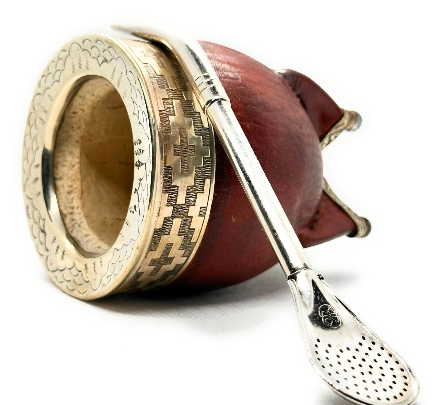 Mate Cup Argentino Imperial Con Base-Colorado Liso.(With Straw)