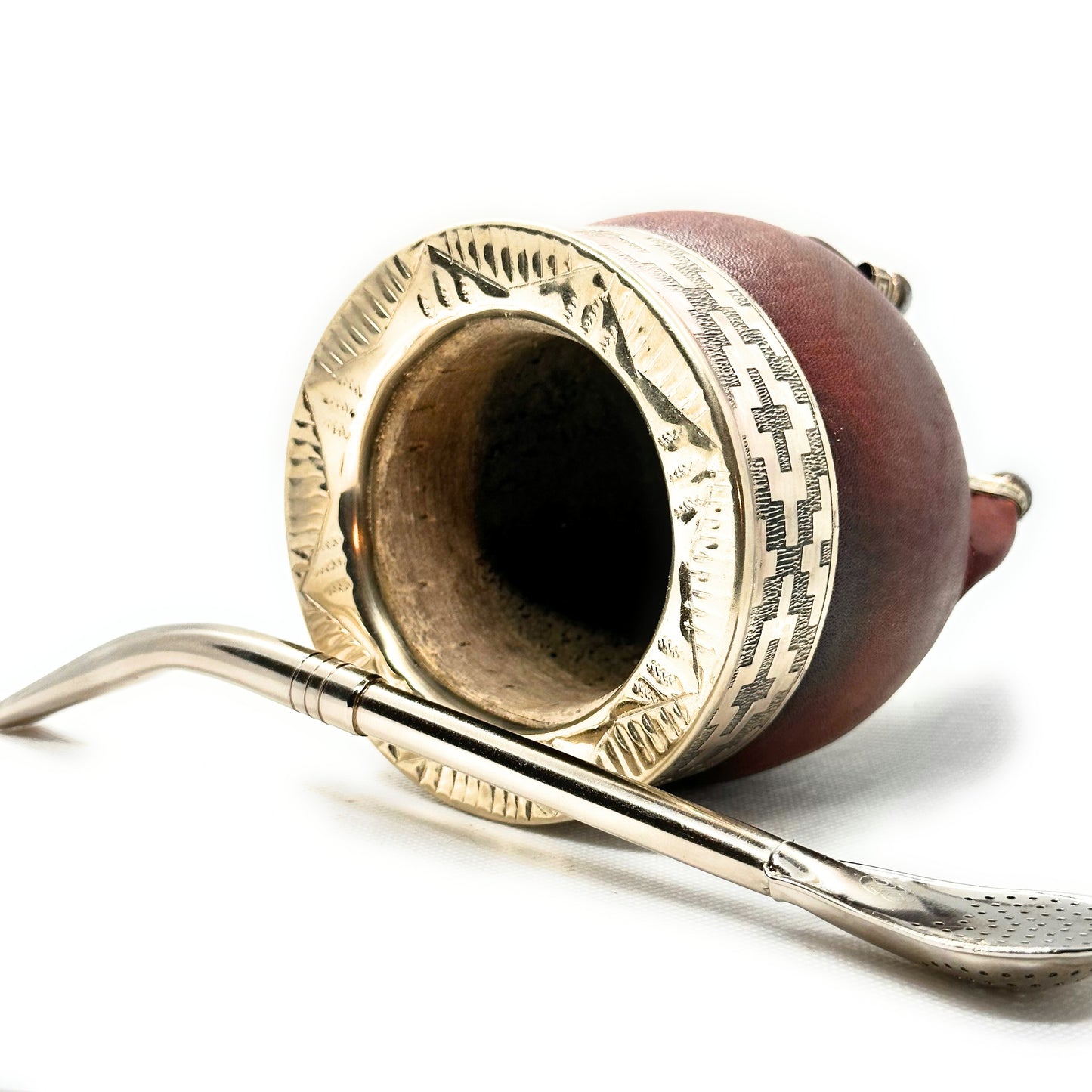 Mate Cup Argentino Imperial Con Base-Colorado Liso.(With Straw)