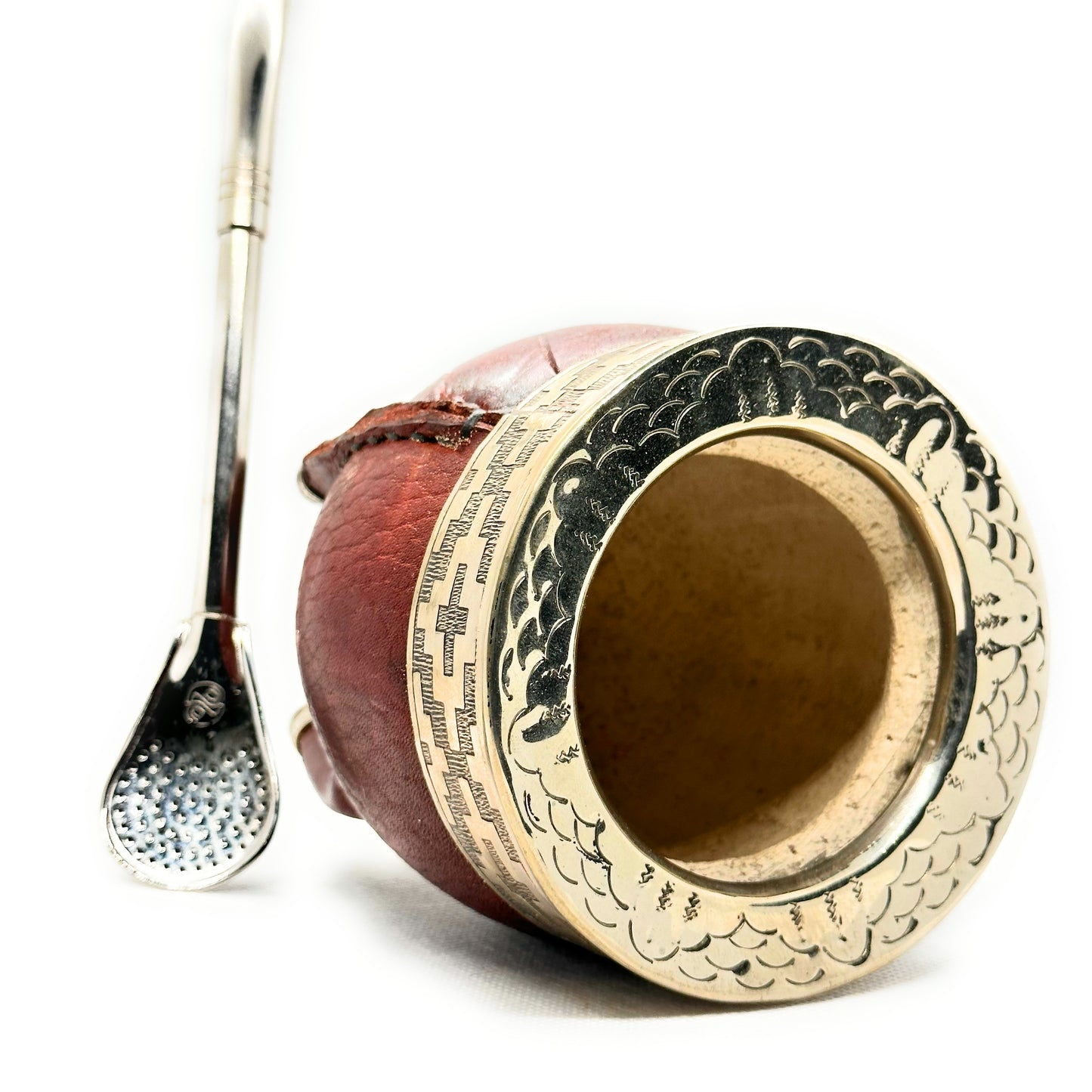 Mate Cup Argentino Imperial Con Base-Colorado Liso.(With Straw)