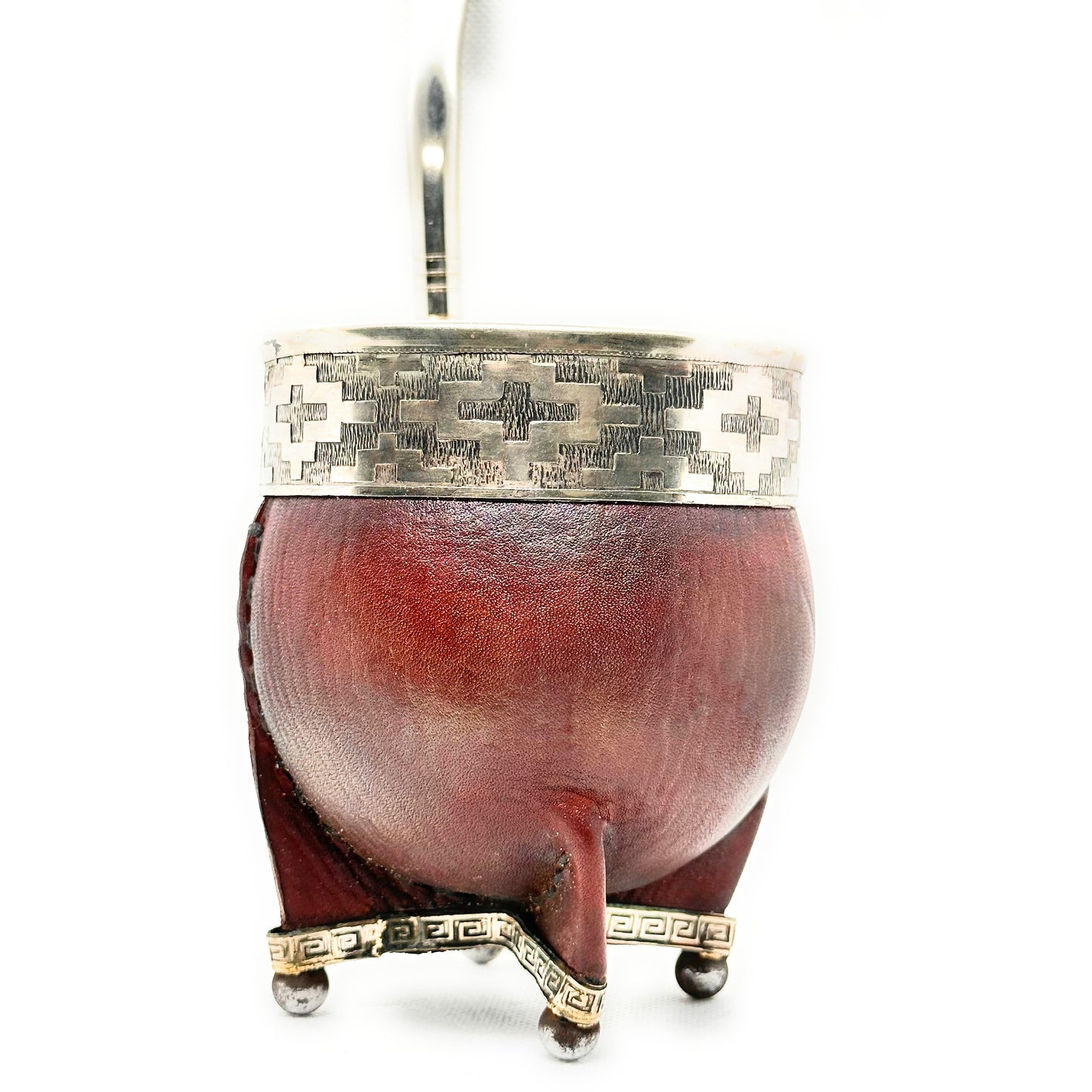 Mate Cup Argentino Imperial Con Base-Colorado Liso.(With Straw)