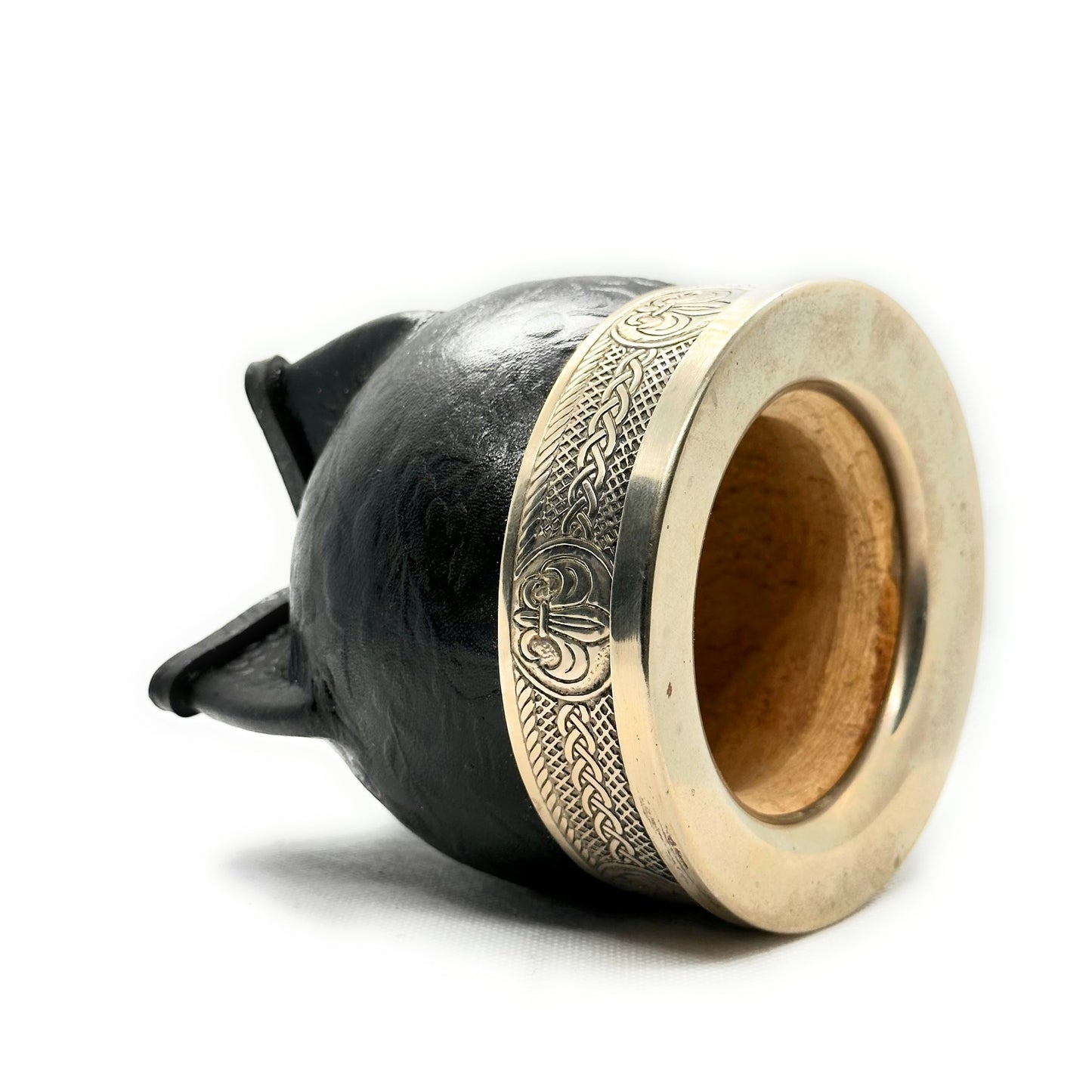 Mate Cup Argentino Imperial Negro Floreado sin base.(With Straw)