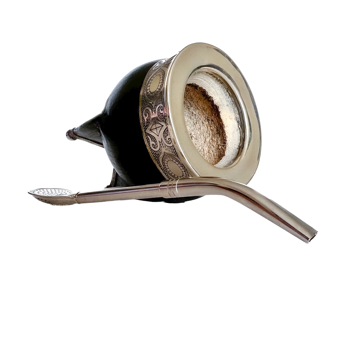Mate Cup Argentino Imperial Con Base Black.(With Straw)