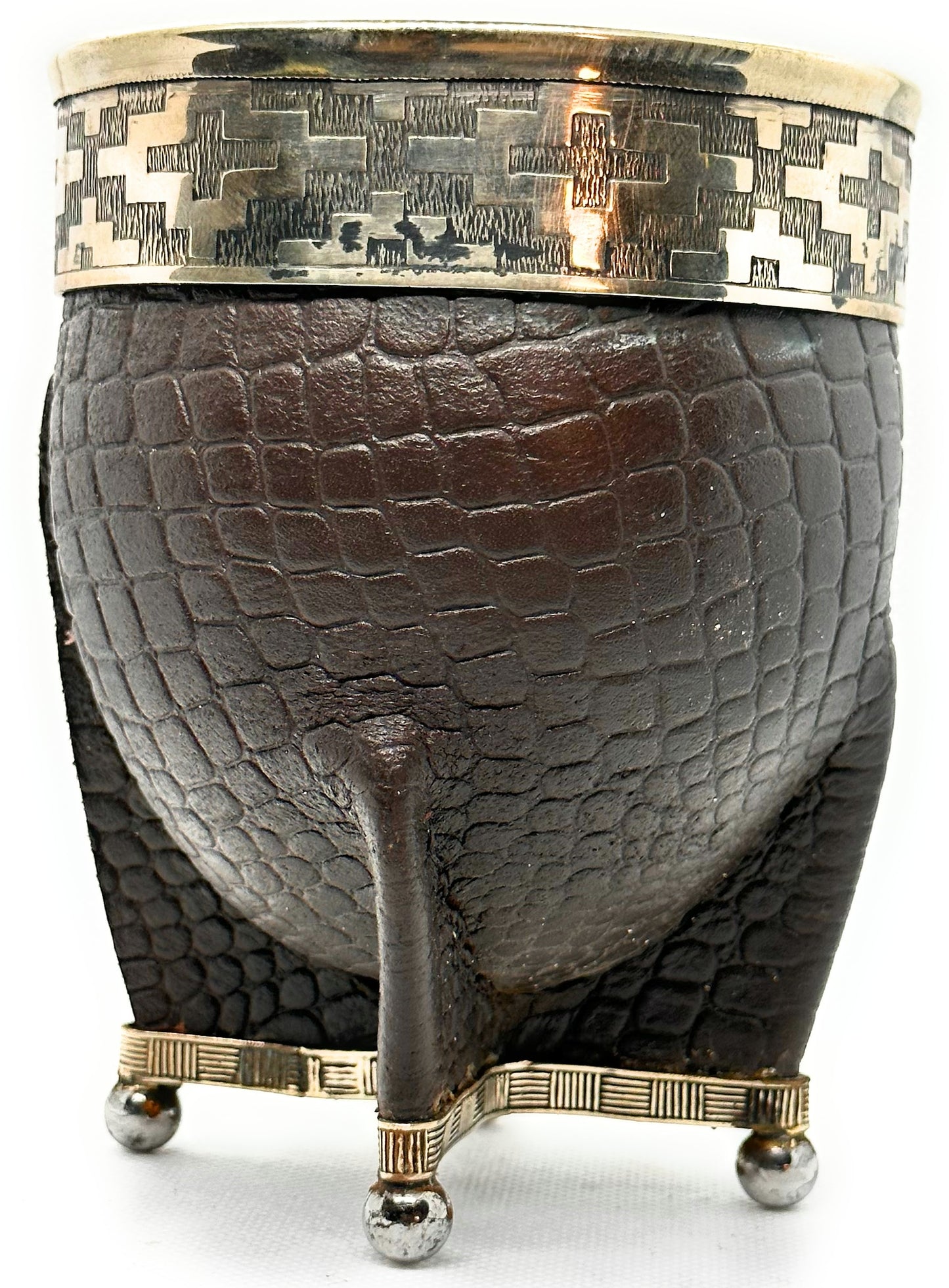 Mate Cup Argentino Imperial Con Base Croco chocolate.(With Straw)