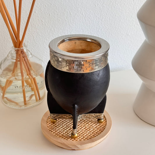 Mate Cup Argentino Imperial Con Base Black.(With Straw)